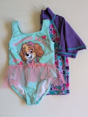 Paw Patrol Skye 3T Tutu Swimsuit & Rashguard Sun Protection Lot 2 Bundle